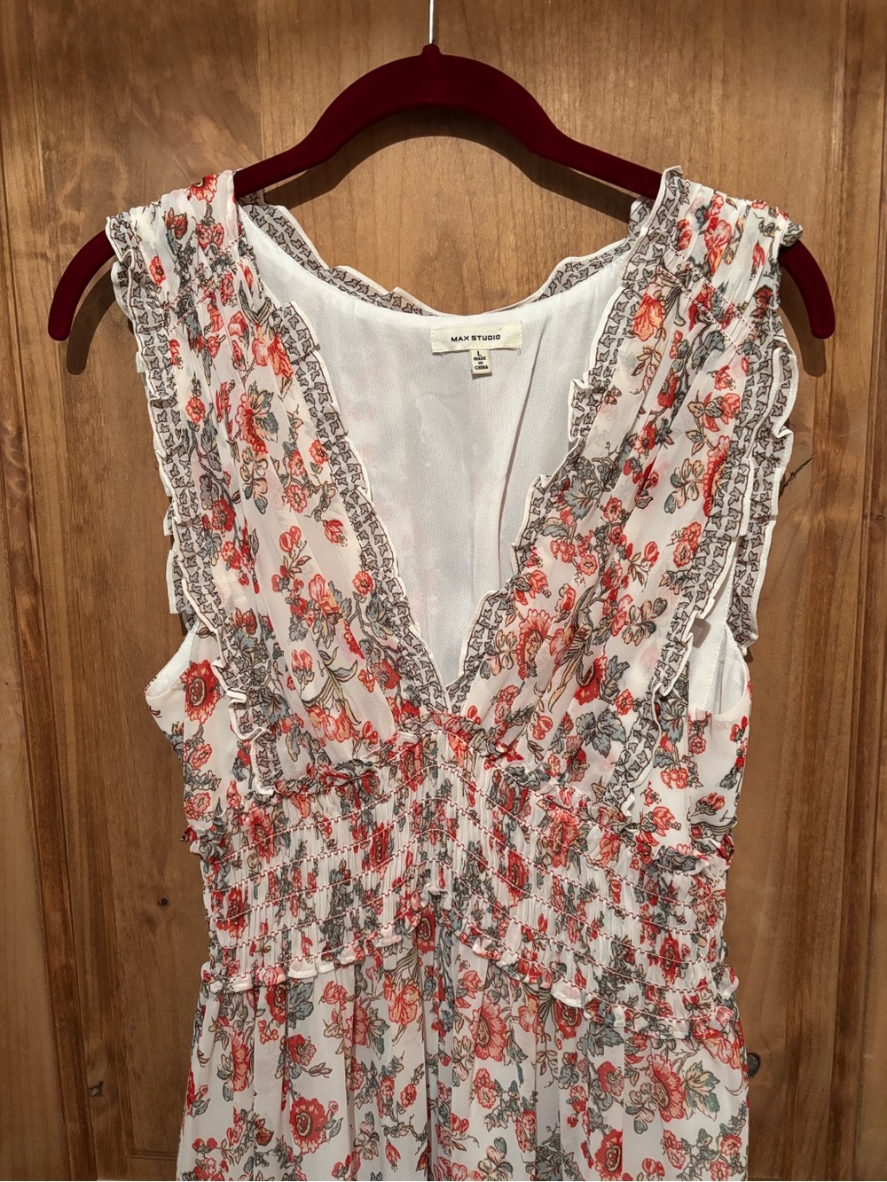 Max Studio Cream Maxi Dress with Coral Floral Print - Picture 2 of 3